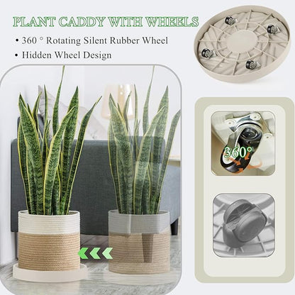 2 Pack Plant Caddy with Wheels, 13.6" Rolling Plant Stand 165 LBS Heavy Duty with Hidden 360 ° Rotating Silent Wheel Wheels for Outdoor Indoor Large Plant Pots, Flower Pot, Patio