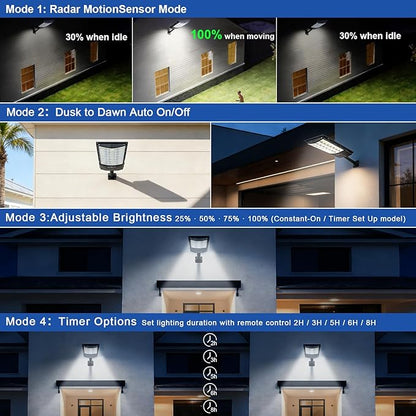 Solar Street Lights Outdoor, 6-Pack 45000LM, Dusk to Dawn Motion Sensor Light with Remote, 7500K LED Solar Flood Light, IP67 Waterproof Wall Mount Security Light for Yard, Garage, Driveway