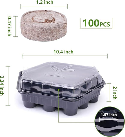 U0U 5 Pack Seed Starter Trays with 100pcs Peat Pellets,95-Cell Seed Starter Kit with Dome,Plant Starter Trays with 100pcs Seed Starter Soil,Reusable Greenhouse Plant Germination Tray (Black)