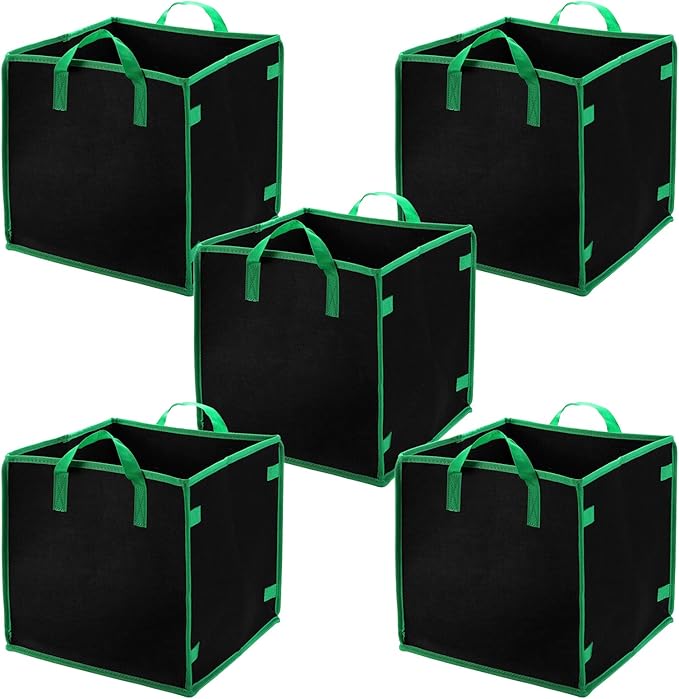 Lawei 5 Pack 10 Gallon Square Grow Bags, Thick Fabric Cubic Plant Pots with Handles, Heavy Duty Breathable Nursery Bags for Vegetables, Flowers, Plants, Indoor and Outdoor Gardening