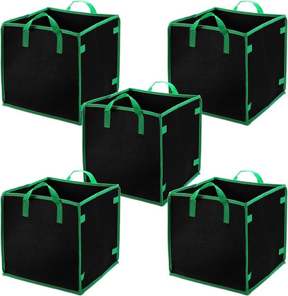 Lawei 5 Pack 10 Gallon Square Grow Bags, Thick Fabric Cubic Plant Pots with Handles, Heavy Duty Breathable Nursery Bags for Vegetables, Flowers, Plants, Indoor and Outdoor Gardening