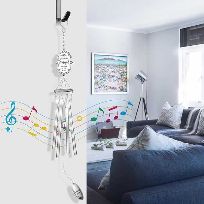 Outdoors Wind Chimes Soothing Melodic Tones Aluminum Chime Great as a Gift for Your Patio Porch Garden and Backyard (22" Silvery)
