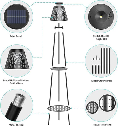 MXwcy 2 Pack Metal Solar Floor Lights Outdoor with Plant Stands, 45.5'' Solar Powered Street Lights, for Garden Yard Pathway Driveway Porch