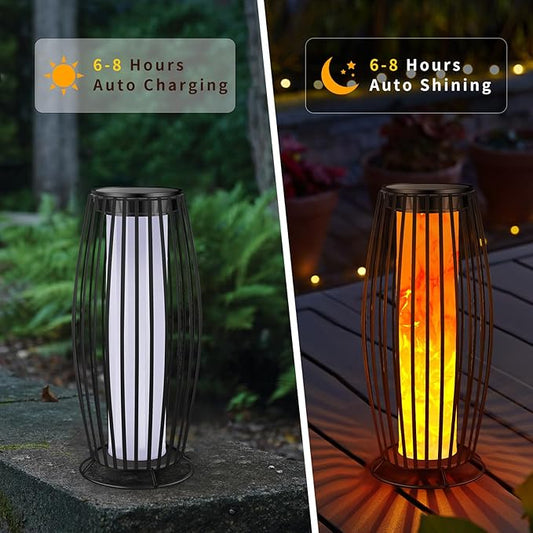 Solar Outdoor Floor Lamp, Flickering Flame Solar Outdoor Light,Solar Lanterns Outdoor Waterproof, Auto On/Off Solar Lantern for Porch, Garden, Patio, Lawn, Deck, Decorating