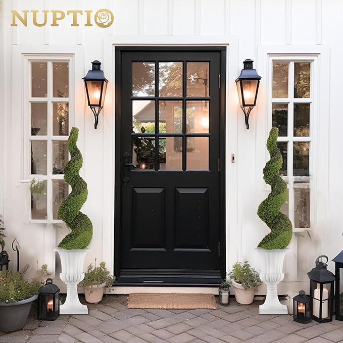 NUPTIO 2 Pcs Classic Urn Planter, 19.7 inch Tall Large Plastic Outdoor Urns Planters, Pedestal Flower vases Plant Pot, Resin Grecian Plants pots for Garden Porch Front Door, White
