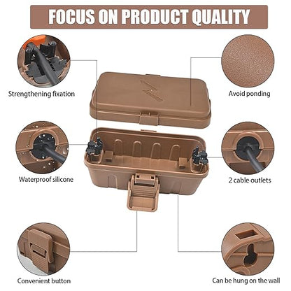 Hrensaw Small Weatherproof Electrical Connection Box(6 x 3.5 x 2.2inch),Outdoor Electrical Box,Waterproof Extension Cord Covers for Plug, Extension Cables, Holiday Lights,Brown