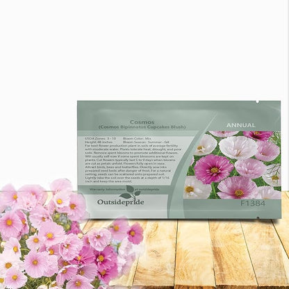 Outsidepride Cupcakes Blush Cosmos Bipinnatus Seeds - 100 Pcs Annual, Easy to Grow & Drought Tolerant Flower Seeds for Planting w/Finely Pleated Blooms, Ideal for Cut Flower & Wildflower Meadows
