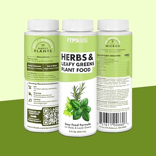 Herb Fertilizer – Liquid Plant Food for All Edible Herbs & Leafy Greens, Indoor & Outdoor, 8 oz