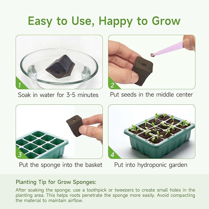 50 Pack Hydroponics Grow Sponges -Square Sponge Replacement Part Replacement Root Growth Sponge Seed Pods for Hydroponic Garden Indoor Growing System, Seed Starter Sponges Pod Kit