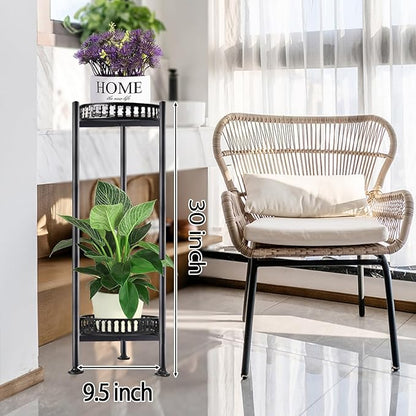 Plant Stand Indoor Outdoor, 30'' Tall Plant Stands, 2 Tier Metal Planter Stand, Flower Stand Plant Pot Holder for Living Room, Corner, Deck
