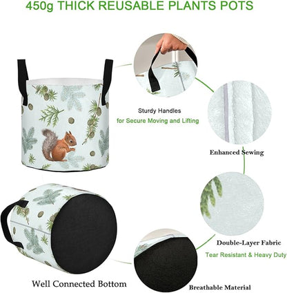10 Gallon Spring Pine Branch Squirrel Breathable Grow Bag Thickened Plant Pot Containers Bag with Handles for Garden Potato Tomato Flowers Fruits Vegetables