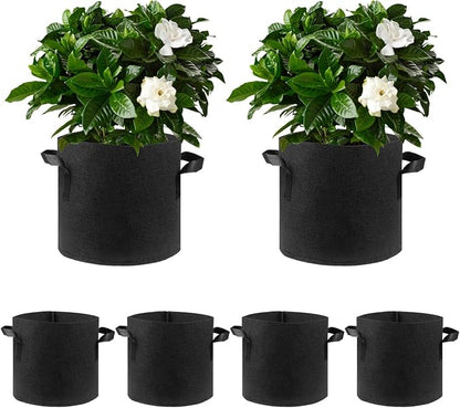 jecengs 6-Pack 5 Gallon Non-Woven Thickened Plant Grow Bag, High-Intensity Transplanting Seedling Pot with Handle Black