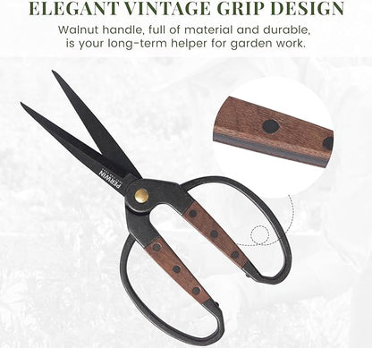 Garden Flower Bonsai Scissors 2 Pcs Walnut Wide Handles Pruning Gardening Scissors Floral Shears for Gardening,Succulent Harvest, and Precision Plant Trimming Care