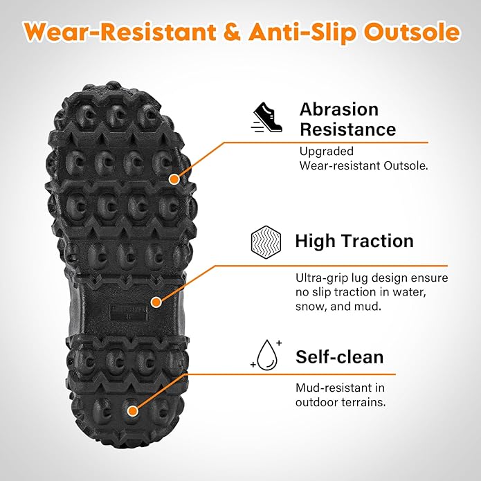 Showave Men's Ankle Rain Boots Waterproof Rubber Garden Boots Durable Slip on Rain Shoes for Outdoor Mud Yard Chore