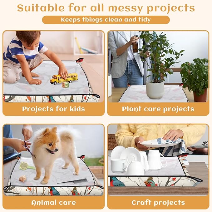 Repotting Mat for Indoor Plant 19.7"x19.7" Colorful Birds Soil Change Mat Waterproof Planting Tray Foldable Succulent Potting Mat Gardening Gifts for Women Men Plant Lovers
