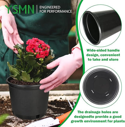 10pcs Short 3 Gallon Pots for Plants, Sturdy Plastic Planter Pots with Drainage Holes, Large Plastic Planters, Garden Planter Pots for Seedlings, Succulents