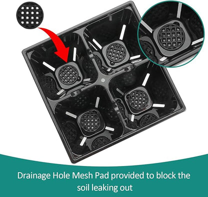 40 Pack Reusable 4-Cell Seed Starter Tray for Seedlings, Deep Large Cell Plant Starter Trays with Drainage Holes for Seed Germination, Easy Transplant, Fits Standard 1020 Flats, Black