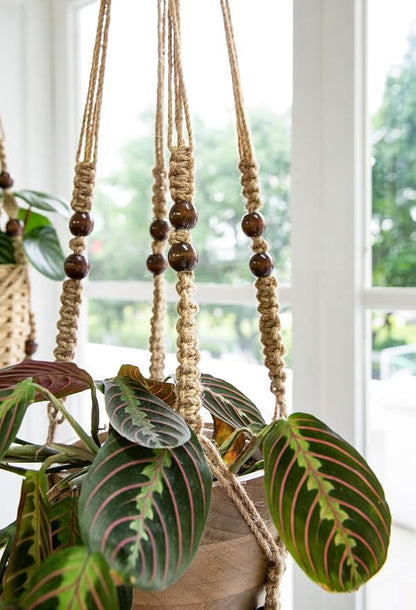 Mkono 4 Pack Macrame Plant Hangers Indoor Different Size Hanging Planter Basket Flower Pot Holder with Beads No Tassels 35"/29"/23", Brown
