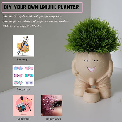 Cute Head Planter, Face Flower Pot Fun Head Vase for Plants for Indoor Outdoor Décor, Unique Cactus Office Plant Pots