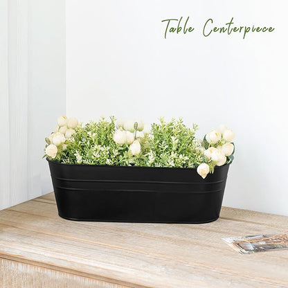 Dahey 4 Pcs Metal Hanging Flower Pots for Railing Fence Outdoor Planter 15.7 Inch Hanging Bucket Pots Countryside Window Flower Plant Holder with Detachable Hooks for Garden Yard Home Decor,Black