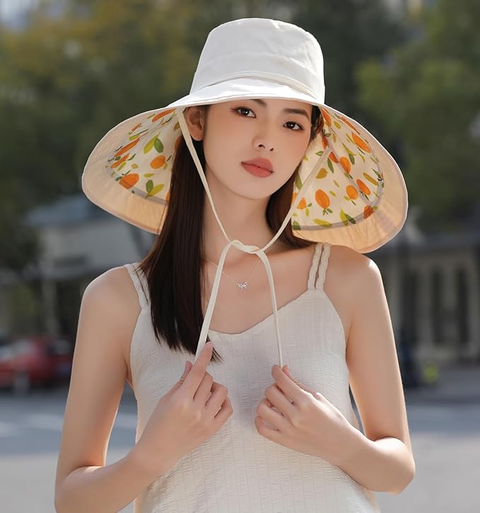 Wide Brim Women Sun Hat Summer Beach Bucket Fishing Hats Metal Wired Edge Packable UV Protection for Hiking Garden Travel
