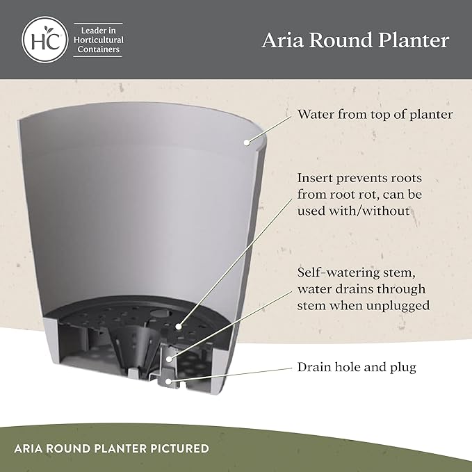 The HC Companies Aria Round Self-Watering Pot - Lightweight Plastic Planter for Herbs & More - Durable Plant Pots for Indoor Plants & Outdoor Plants (12" Glossy Avocado, Pack of 2)