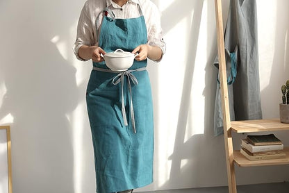 HANEE Kitchen Apron for Women & Men (9 Colors) Linen Cooking Aprons with pocket