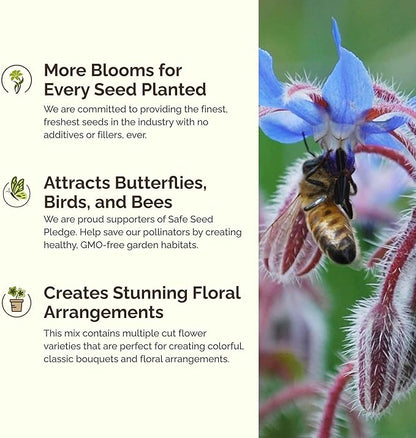 Eden Brothers Bee Happy Organic Wildflower Mixed Seeds for Planting, 5 lb, 2,400,000+ Seeds with Cosmos, Crimson Clover | Attracts Pollinators, Plant in Spring or Fall, Zones 3, 4, 5, 6, 7, 8, 9, 10