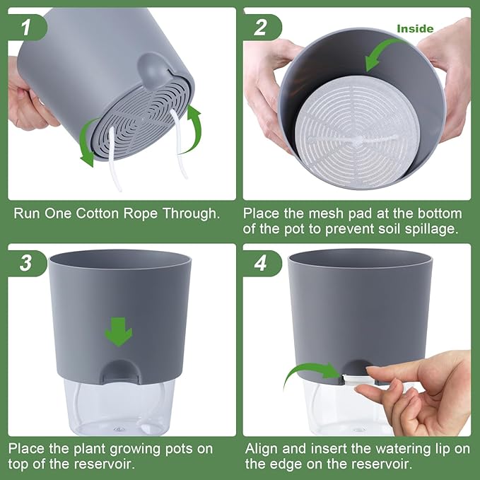 6.3 Inch Self Watering Planter Pots for Indoor Plants, 3 Packs African Violet Pots with Wick Rope and Visible Reservoir Self Watering Planter for Herb, Houseplants