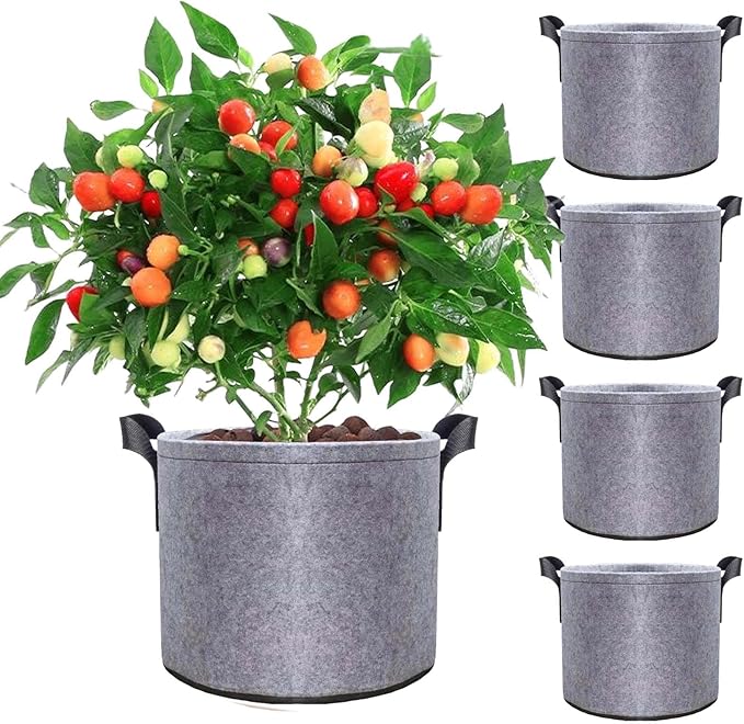 3 Gallon Grey Grow Bags 5pcs Pack Fabric Plant Pots, Garden Planters non-wovenTomato Potato Grow Bag, Raised Bed Alternative, Flower Nursery Pot Gardening Supplies with Reinforced Nylon Handles