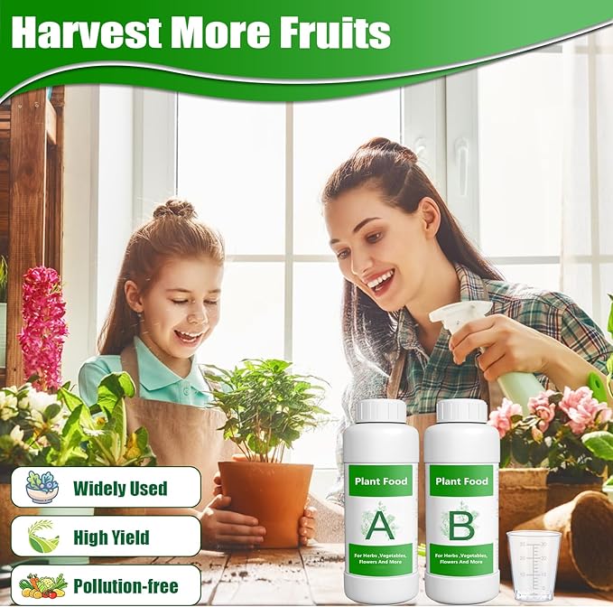 1000ml Hydroponic Plant Food Nutrients，Indoor Herb Hydroponics Growing System General Plant Food A and B Fit for Vegetables Fruits Flowers