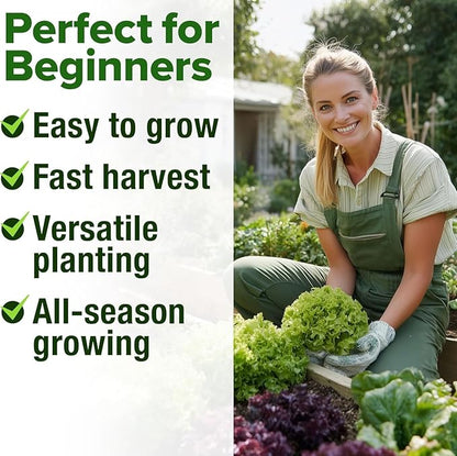 HOME GROWN 11,500+ Heirloom Lettuce Seeds - 10 Varieties Including Romaine, Buttercrunch, Iceberg, Kale & Spinach - Non-GMO USA Seeds for Planting Indoor, Outdoor & Hydroponic Gardens