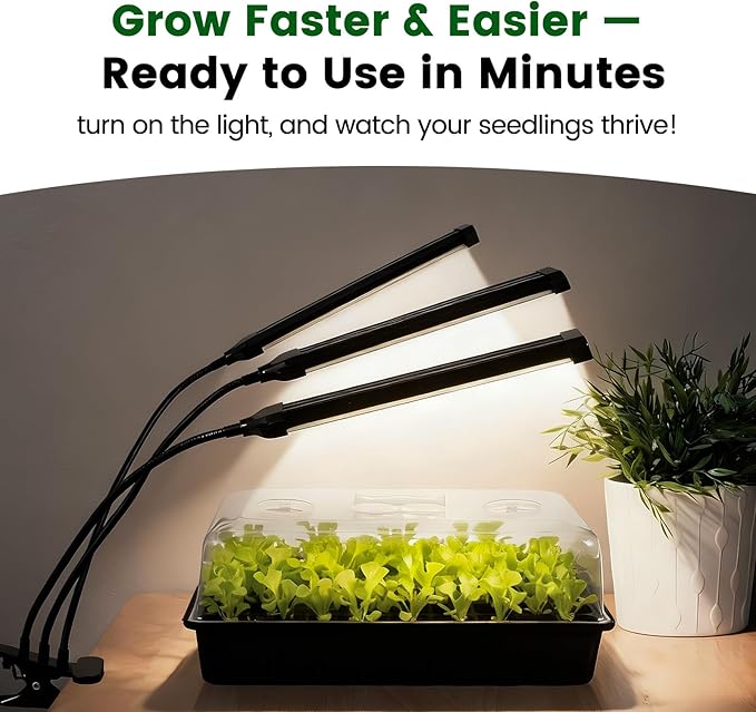 SOLIGT 60 Cell Seed Starter Trays with Grow Light, Seed Starter Kit with 4.3“ Higher Humidity Domes, Full Spectrum Seedling Light with 8/12/18H Timer for Seed Starting, Seedling Growing