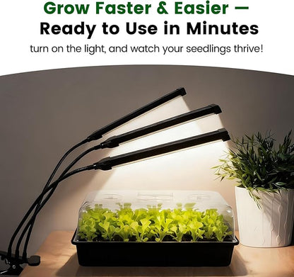 SOLIGT 60 Cell Seed Starter Trays with Grow Light, Seed Starter Kit with 4.3“ Higher Humidity Domes, Full Spectrum Seedling Light with 8/12/18H Timer for Seed Starting, Seedling Growing