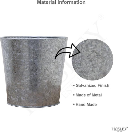Hosley Set of 3 Galvanized Finish Bucket/Pots with PVC Liner 5" Dia x 4.75" H Ideal Gift for Floral Arrangements Wedding Home Office Party DIY Indoor Outdoor Garden Patio