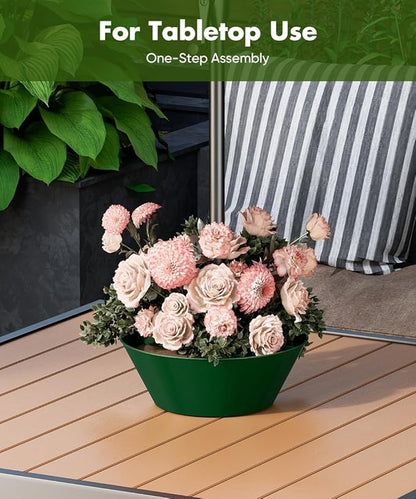 Koutemie 2-in-1 Umbrella Planter for Patio Table & Pole, Half Round Flower Planters Pots with Umbrella Hole Fits Poles Up to 2” Diameter, PVC Post Planter Wrap Around Umbrella for Garden, Green