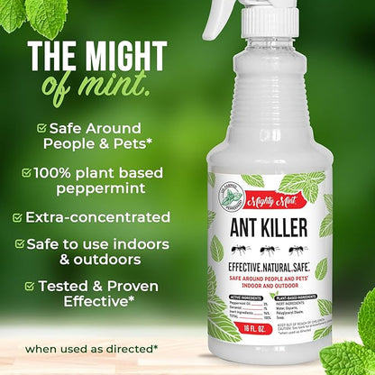 Mighty Mint Peppermint Oil Ant Killer Spray – Natural Ant Repellent for Indoor & Outdoor Use – Plant-Based Insect & Pest Control – 16 oz (Pack of 2)