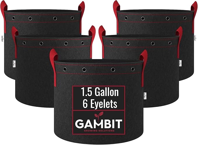 Fabric Grow Bags – 1.5 Gallon (5-Pack) Heavy-Duty 500G Pots with Handles & LST Rings for Vegetables, Flowers, Fruits