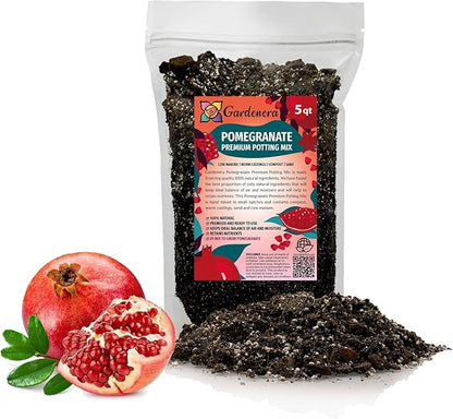GARDENERA Premium Pomegranate Potting Soil Mix - Perfect Balance of Nutrients, Drainage, and Aeration for Thriving Pomegranate Trees - 5 Quart