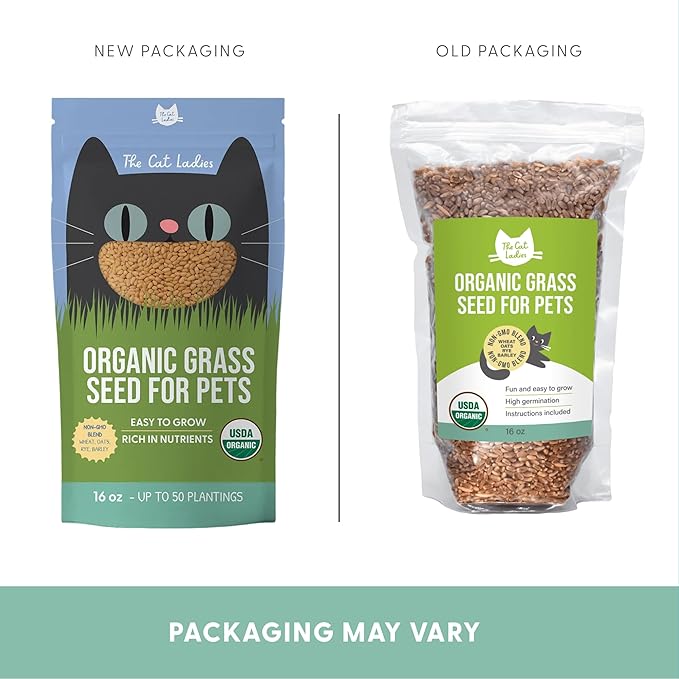 The Cat Ladies 100% Organic Cat Grass Seeds - Cat Grass for Indoor Cats - (Non GMO) 16 oz