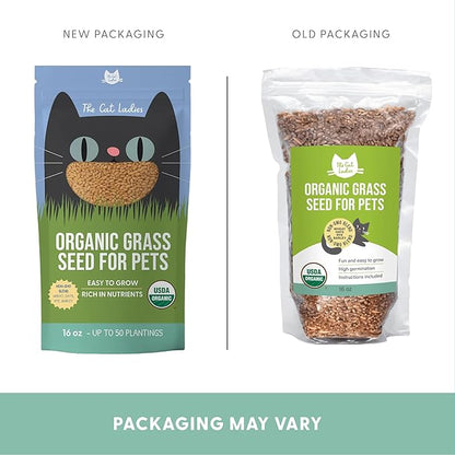 The Cat Ladies 100% Organic Cat Grass Seeds - Cat Grass for Indoor Cats - (Non GMO) 16 oz