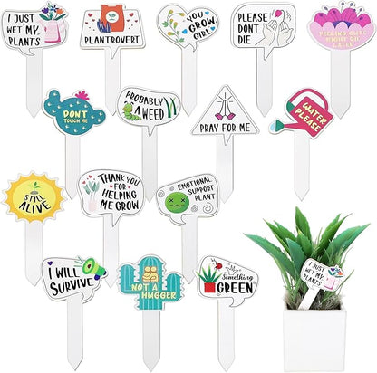 15Pcs Funny Wooden Plant Markers, Garden Plant Labels Tab Cute Patterns Plant Signs for Succulent Flowers Greenery Seedling Plants Waterproof Plant Tags for Outdoor Indoor Patio Supplies