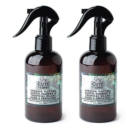 Cute Farms Indoor Potted Exotic Flower & Tropical Plant Fertilizer | Gentle Weekly Use Formula Plant Food (Two - 8 oz. Spray Bottles)