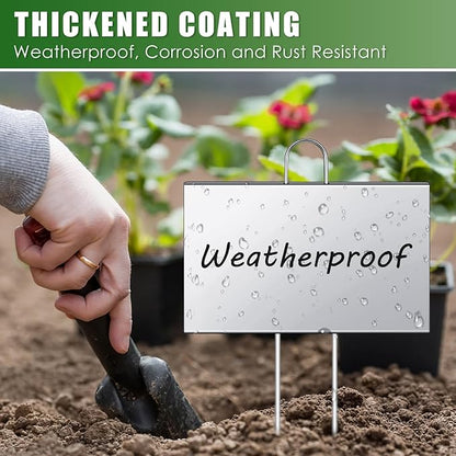 Landhoow 20 Pcs Large Garden Plant Markers Metal Plant Labels Sign 6'' x 8'' with 13'' Stake Weatherproof Waterproof Garden Sign for Outdoor Seedlings Herbs Vegetable Greenhouse, Silver
