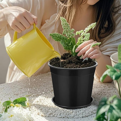5 Gallon Plastic Pots with Drip Trays, Sturdy Gallon Plant Pots with Drainage Holes, Large Gallon Pots for Flowers, Ideal for Indoor and Outdoor Use (5Gallon-5PACK)