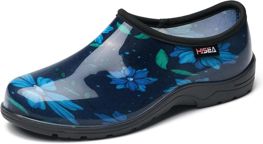 HISEA Waterproof Garden Shoe for Women Outdoor Slip-On Garden Clogs Rubber Rain Boots Short Ankle Booties Rain Shoes with Comfort Insole