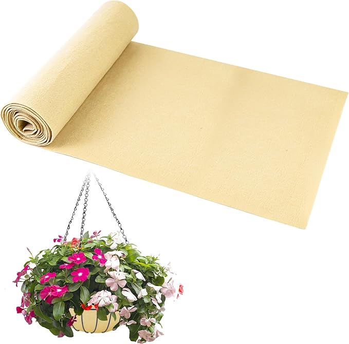 12x120 Inch Fabric Planter Liner Roll Non Woven Plant Felt Liner Roll Beige Coco Liners Roll Alternative Coconut Basket Liner Roll Replacement Easy to Cut for Planter Hanging Flower Basket Window Box