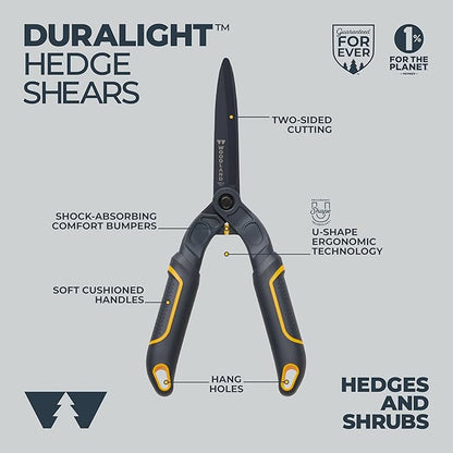 Woodland Tools Duralight Hedge Shears, 16 Inch Lightweight Manual Hedge Clippers with 7.5 Inch Non Stick Blades and Glass-Filled Nylon Handles, Garden Trimmer for Shaping and Precision Cutting