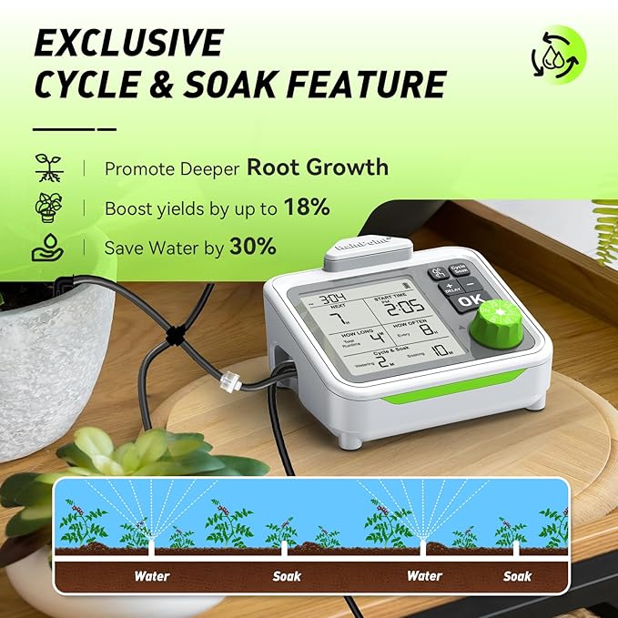 RAINPOINT Large Display Automatic Plant Waterer Indoor for Pot Plants,Cycle & Soak Mode Vacation Self Watering Drip Irrigation System Device Kit Office Patio Greenhouse Grow Tent Water 10-15 Plants