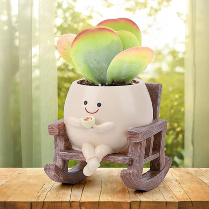 Smily Face Planter Pots for Indoor Plants, Cute Resin Flower Head Planters, Rocking Chair Succulent Flower Pots with Drainage Hole, Gift IdeaI for Birthday